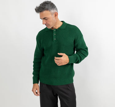 Maglione a polo con colletto - Verde Bosco