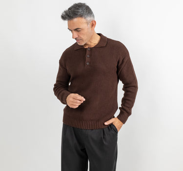 Maglione a polo con colletto - Marrone