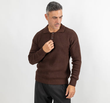 Maglione a polo con colletto - Marrone