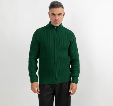 Cardigan a coste con chiusura a zip - Verde