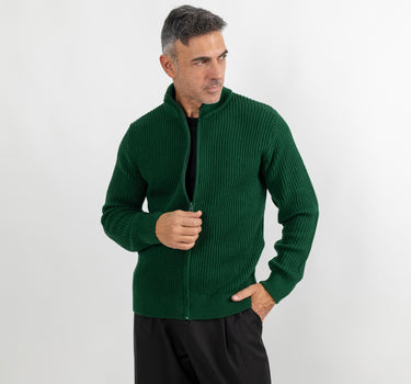 Cardigan a coste con chiusura a zip - Verde