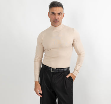 Jersey de cuello alto con medio cuello - Beige