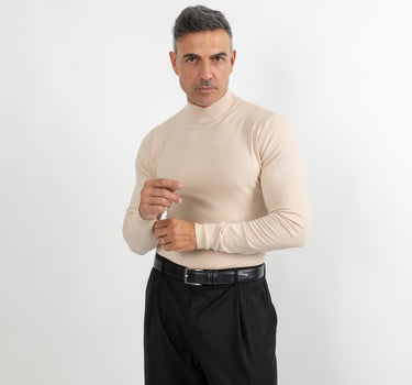 Jersey de cuello alto con medio cuello - Beige