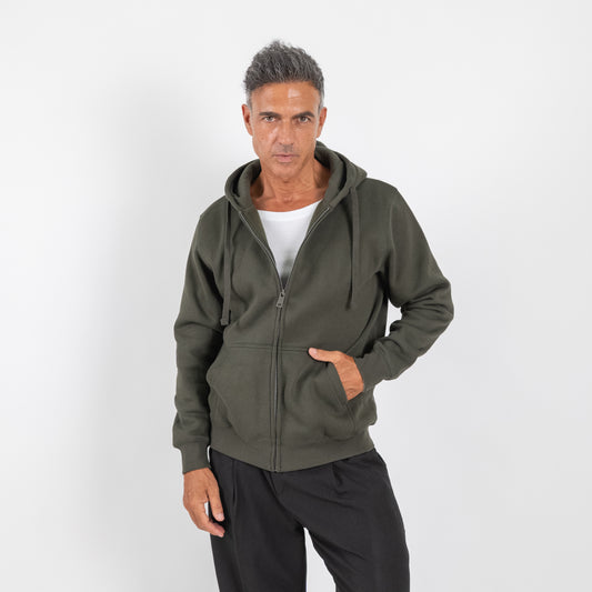 Felpa chiusura zip con cappuccio - Verde Militare