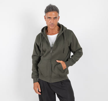 Felpa chiusura zip con cappuccio - Verde Militare