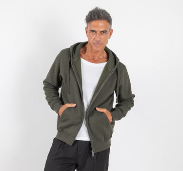 Felpa chiusura zip con cappuccio - Verde Militare