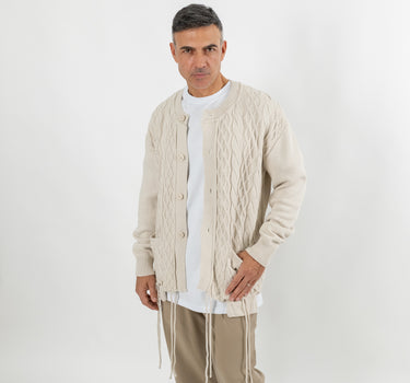 Cardigan in misto lana effetto strappato - Beige