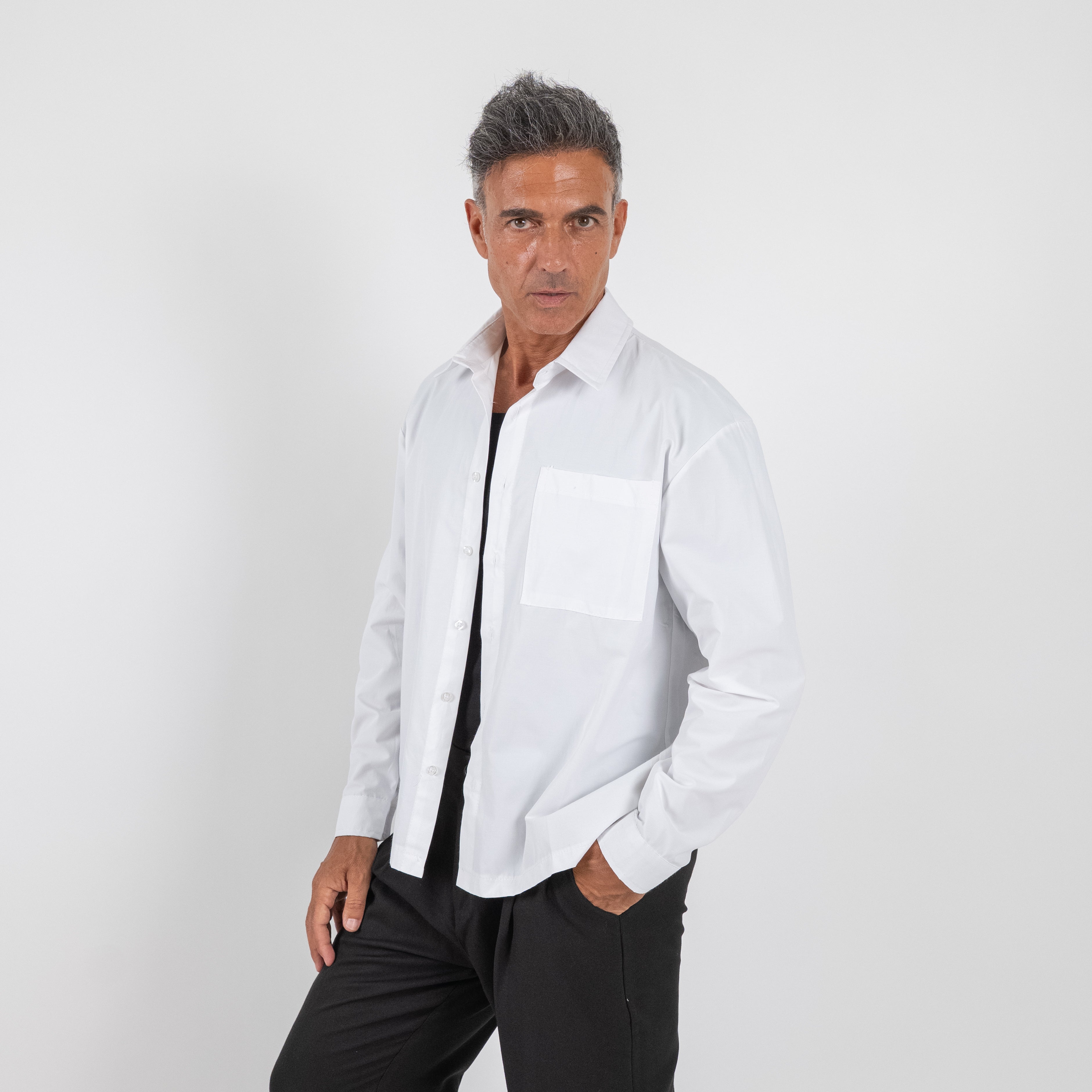 Camisa de viscosa de manga larga - Negro