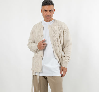 Cardigan in misto lana effetto strappato - Beige