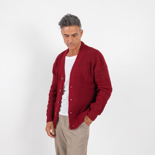 Cardigan con strappi - Rosso
