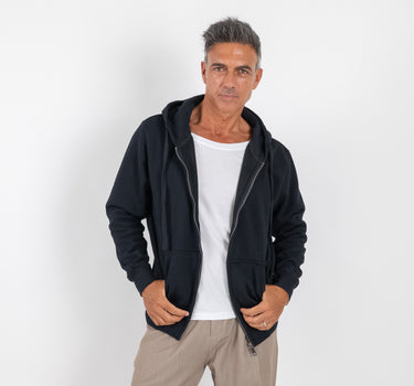Felpa chiusura zip con cappuccio - Nero