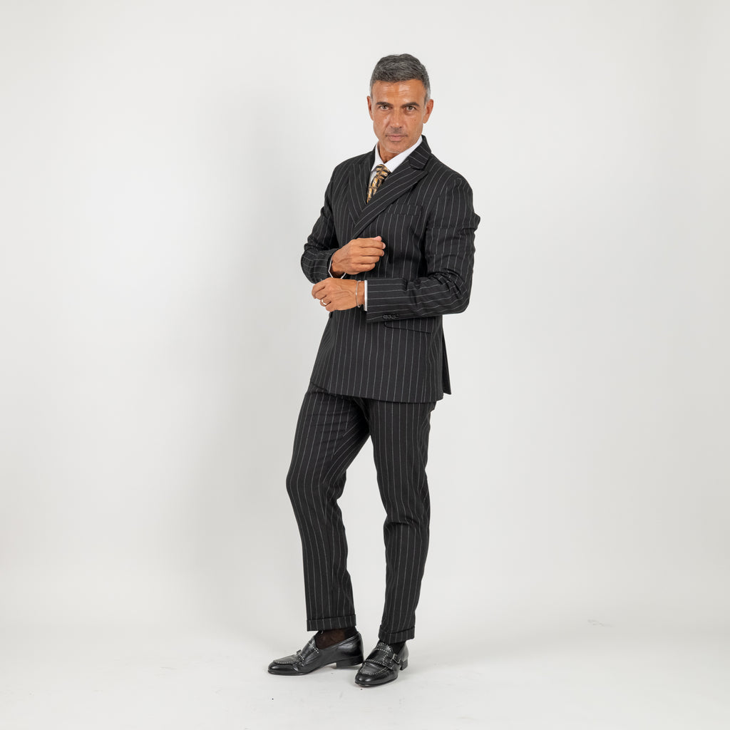 Traje cruzado de raya diplomática - Negro
