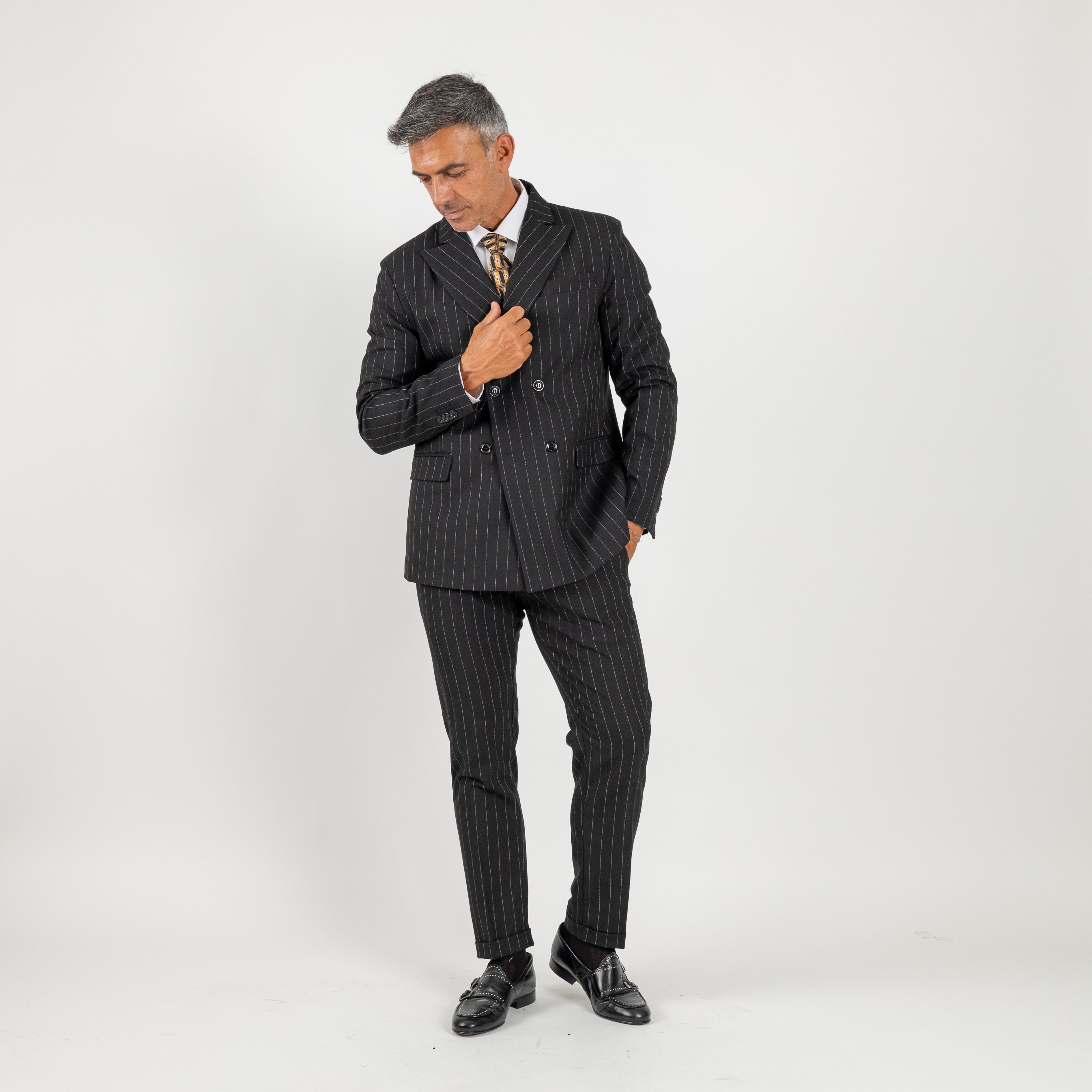 Traje cruzado de raya diplomática - Negro