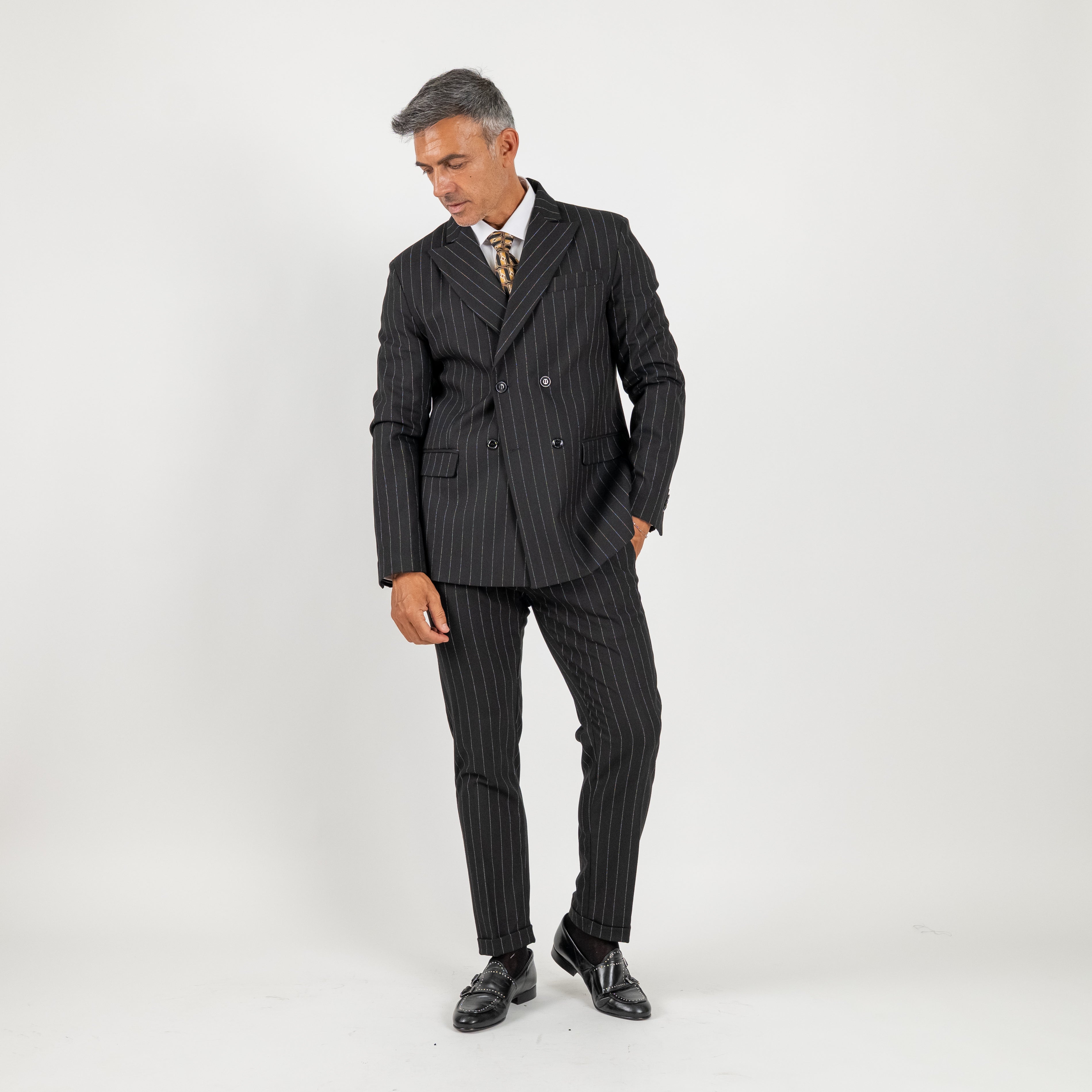 Traje cruzado de raya diplomática - Negro