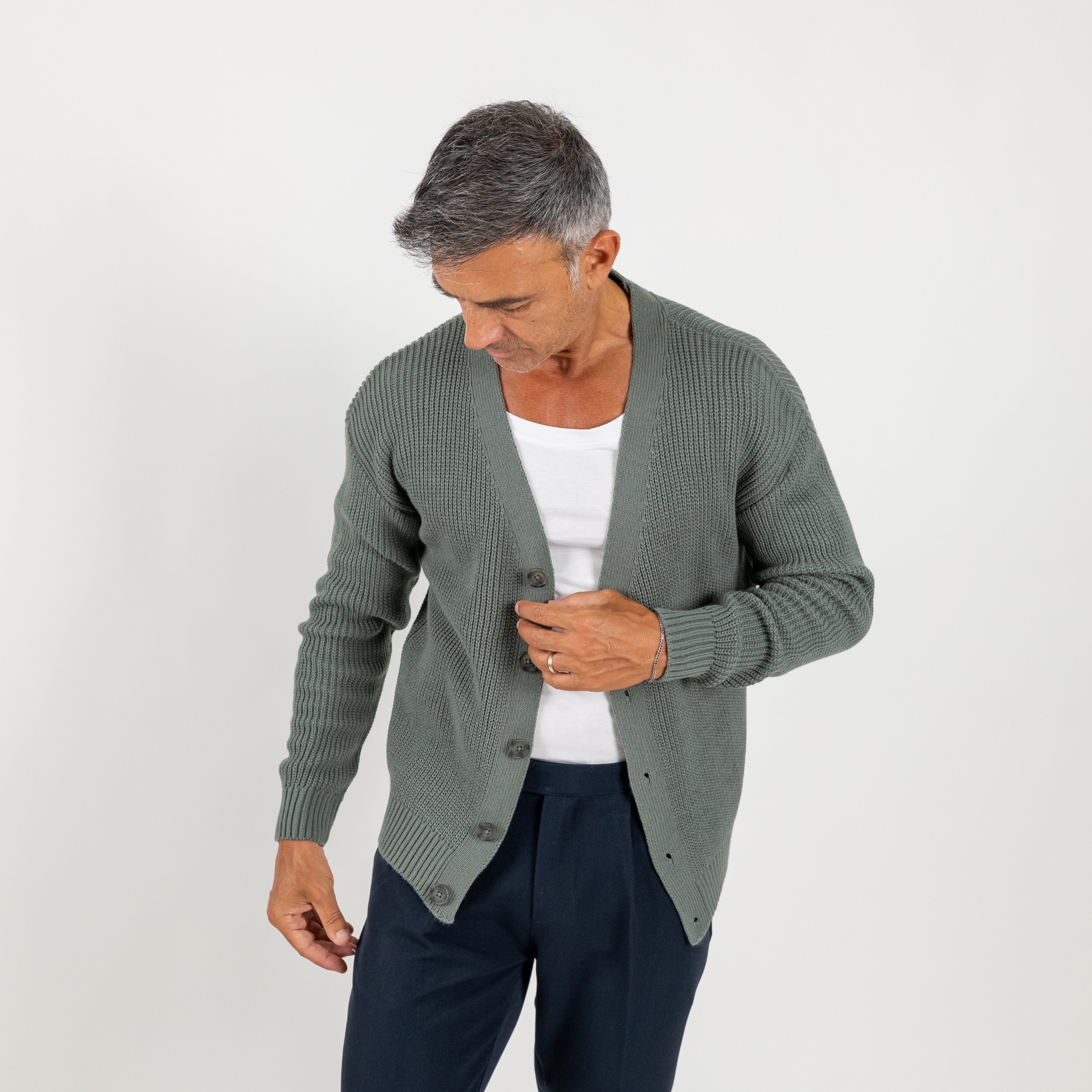 Cardigan in misto lana con bottoni - Piombo