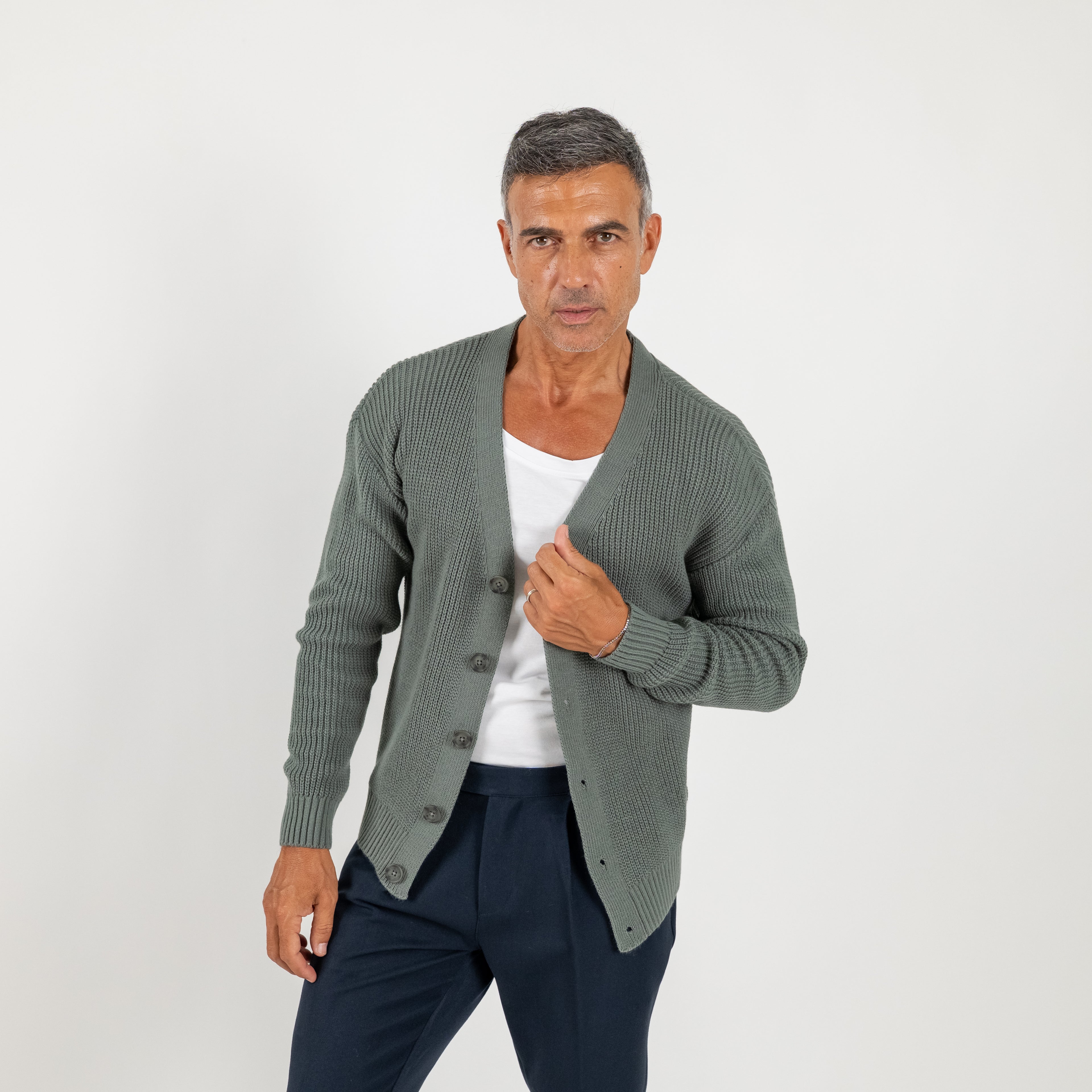 Cardigan in misto lana con bottoni - Piombo