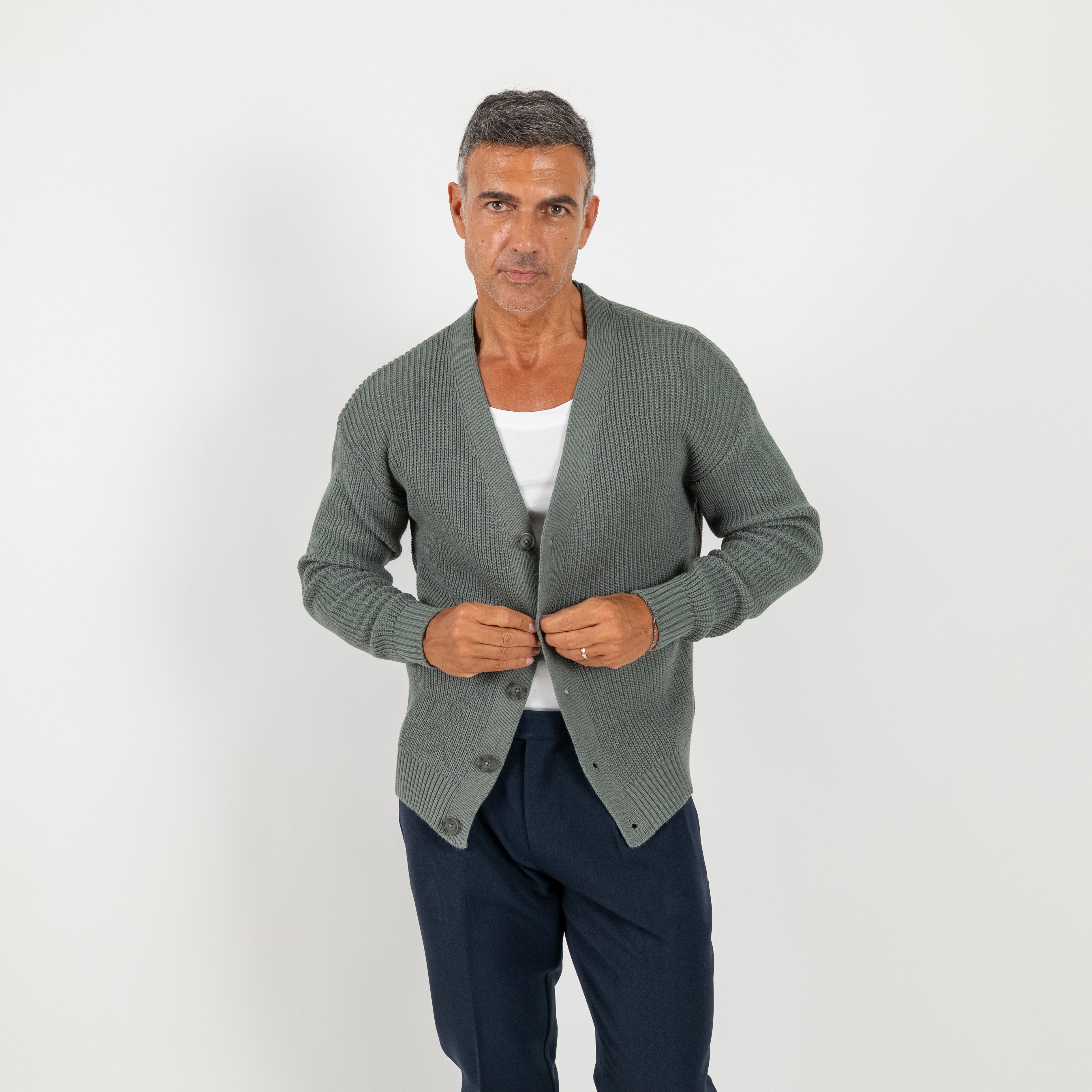 Cardigan in misto lana con bottoni - Piombo