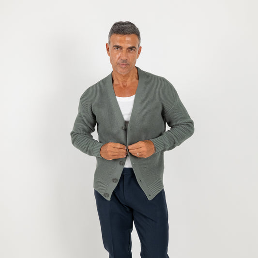 Cardigan in misto lana con bottoni - Piombo