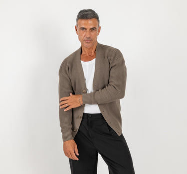Cardigan in misto lana con bottoni - Tortora