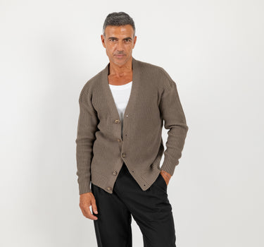 Cardigan in misto lana con bottoni - Tortora