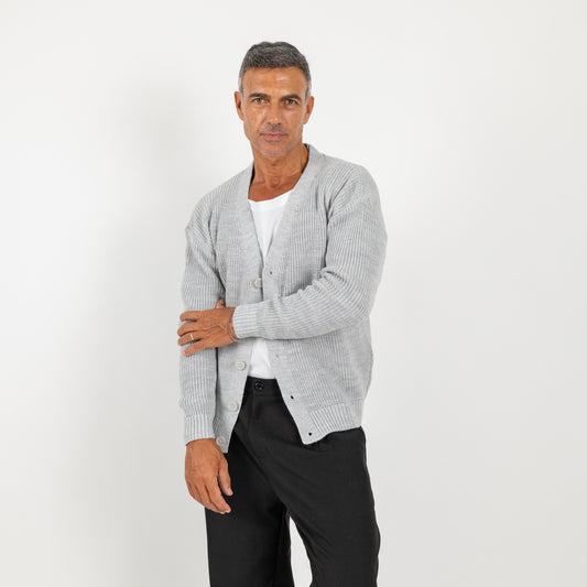 Cardigan in misto lana con bottoni - Ghiaccio