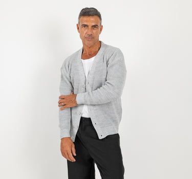 Cardigan in misto lana con bottoni - Ghiaccio