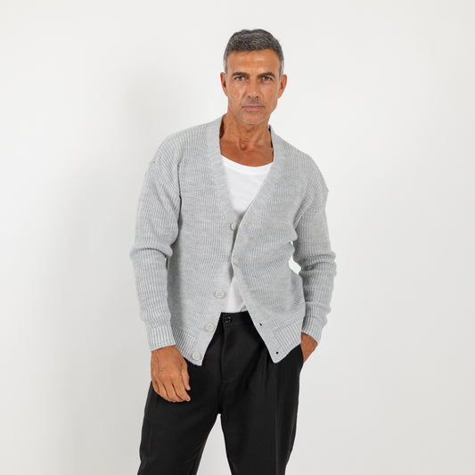 Cardigan in misto lana con bottoni - Ghiaccio