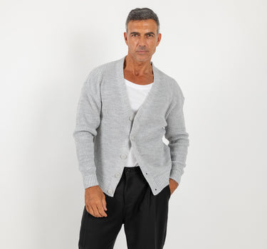 Cardigan in misto lana con bottoni - Ghiaccio
