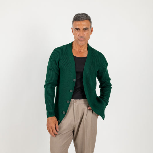 Cardigan in misto lana con bottoni - Verde Bosco