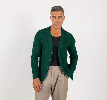 Cardigan in misto lana con bottoni - Verde Bosco
