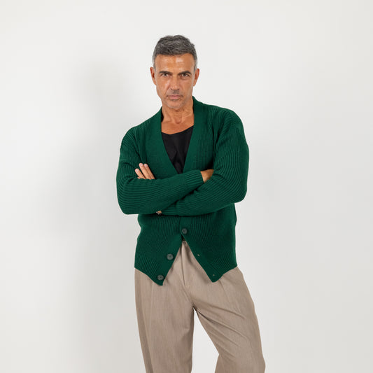 Cardigan in misto lana con bottoni - Verde Bosco
