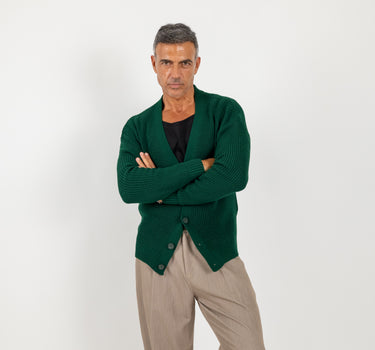 Cardigan in misto lana con bottoni - Verde Bosco