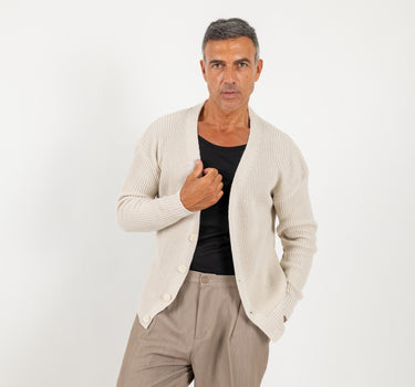 Cardigan in misto lana con bottoni - Crema