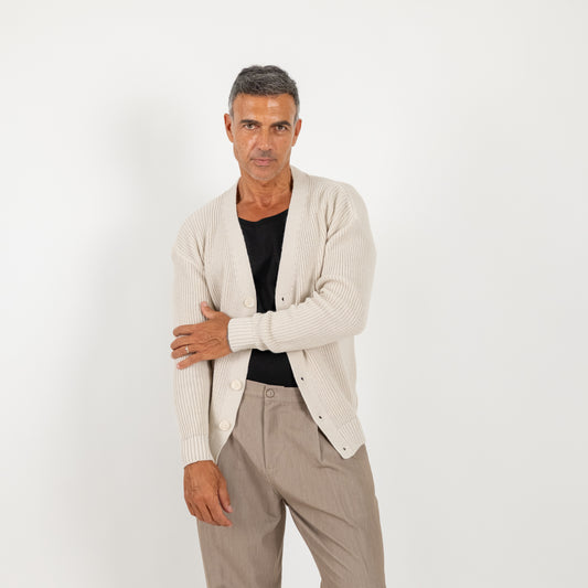 Cardigan in misto lana con bottoni - Crema