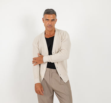 Cardigan in misto lana con bottoni - Crema