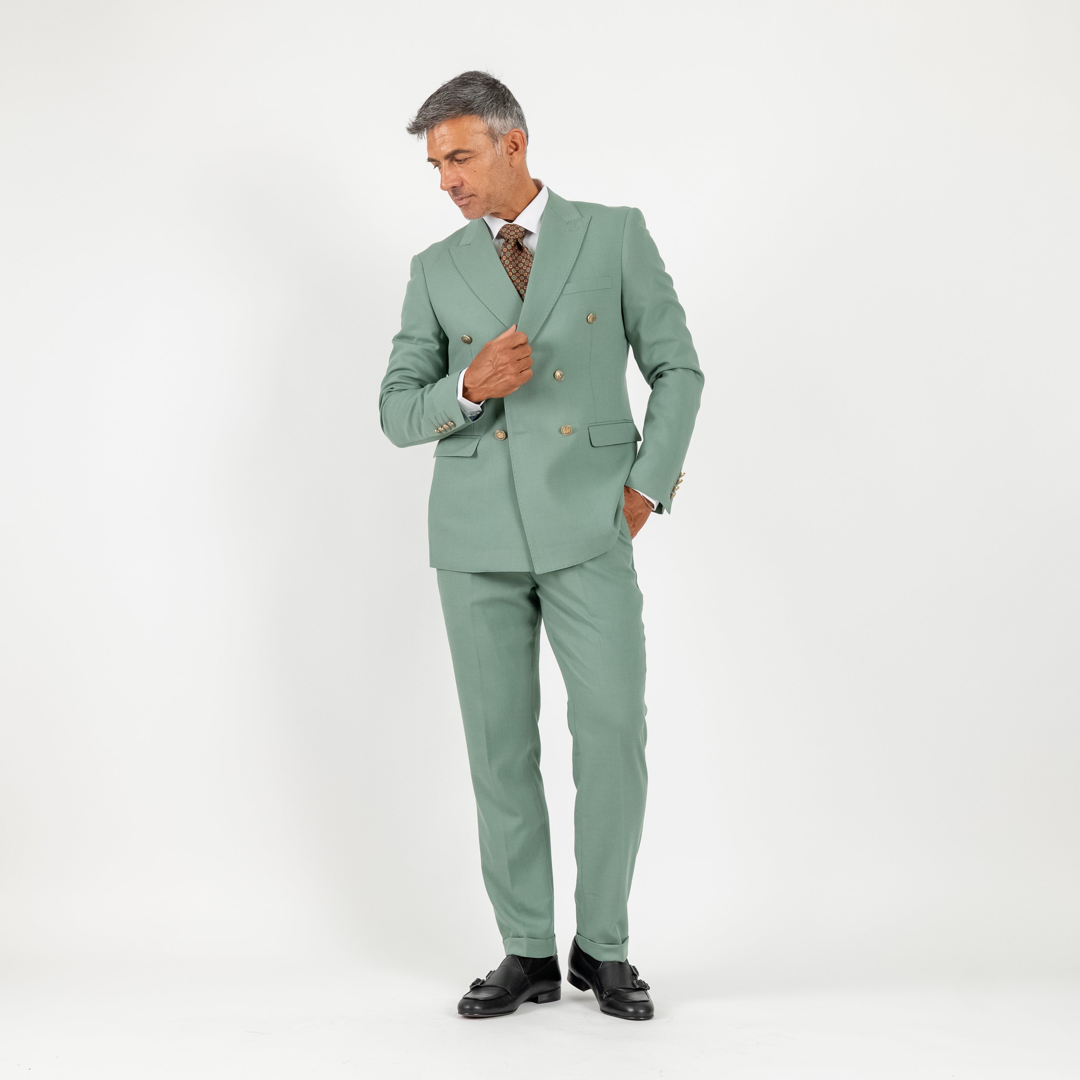 Traje cruzado con botones dorados - Azul royal