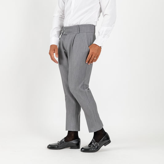 Pantalone con Fascia a Vita Alta e Doppio Bottone - Grigio