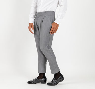 Pantalone con Fascia a Vita Alta e Doppio Bottone - Grigio