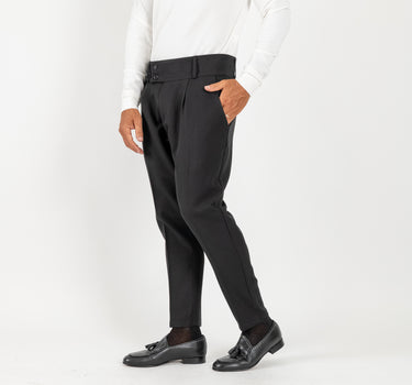 Pantalone con Fascia a Vita Alta e Doppio Bottone - Nero