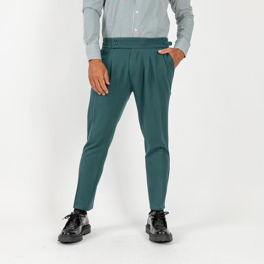 Pantalone con fibbia laterale - Verde Petrolio