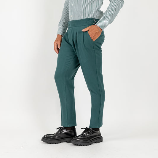 Pantalone con fibbia laterale - Verde Petrolio