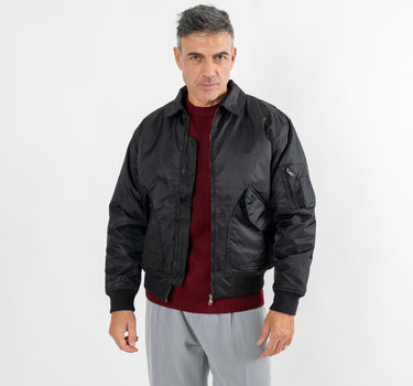 Bomber in nylon con colletto - Nero