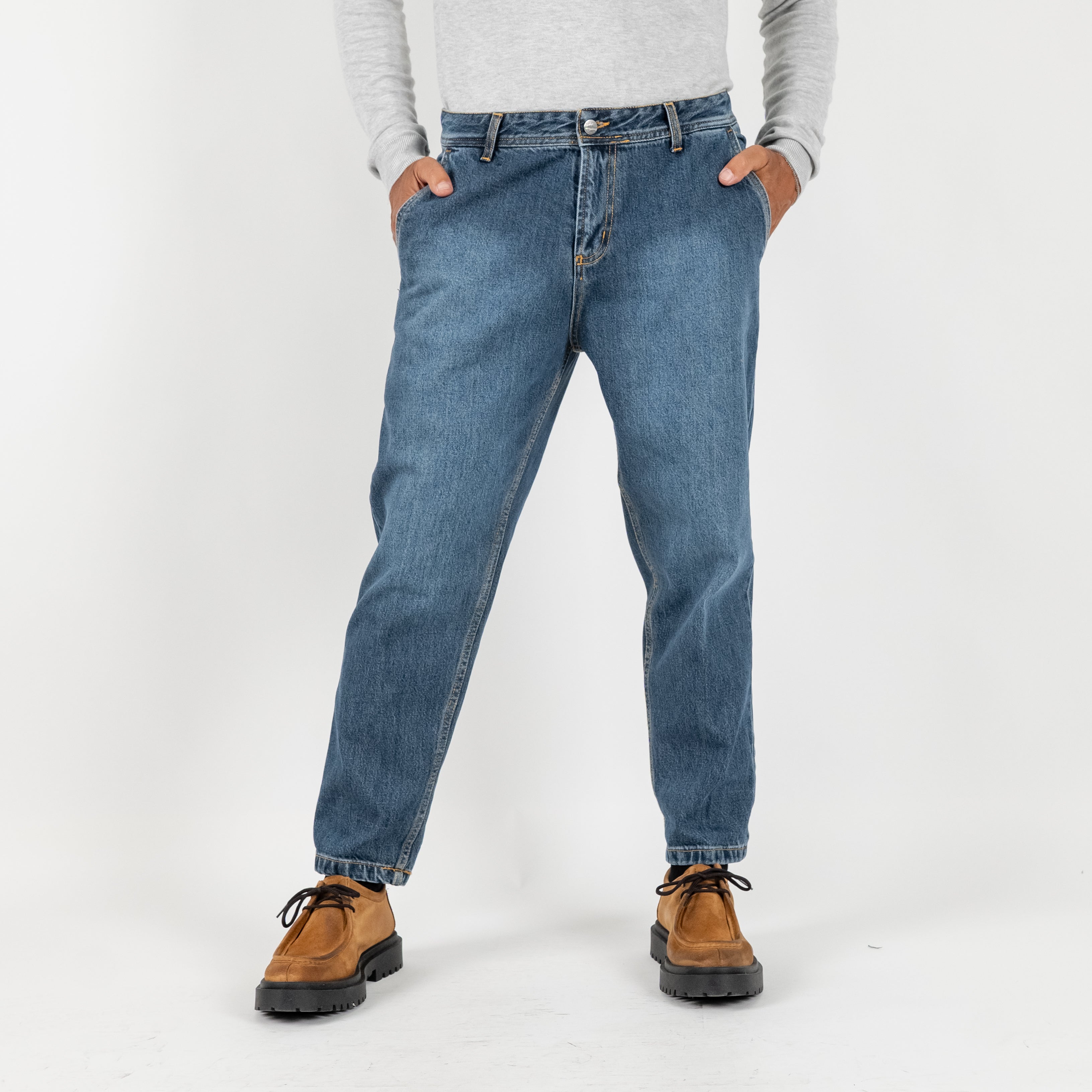 Jeans sartoriale con tasche a filo - Blu