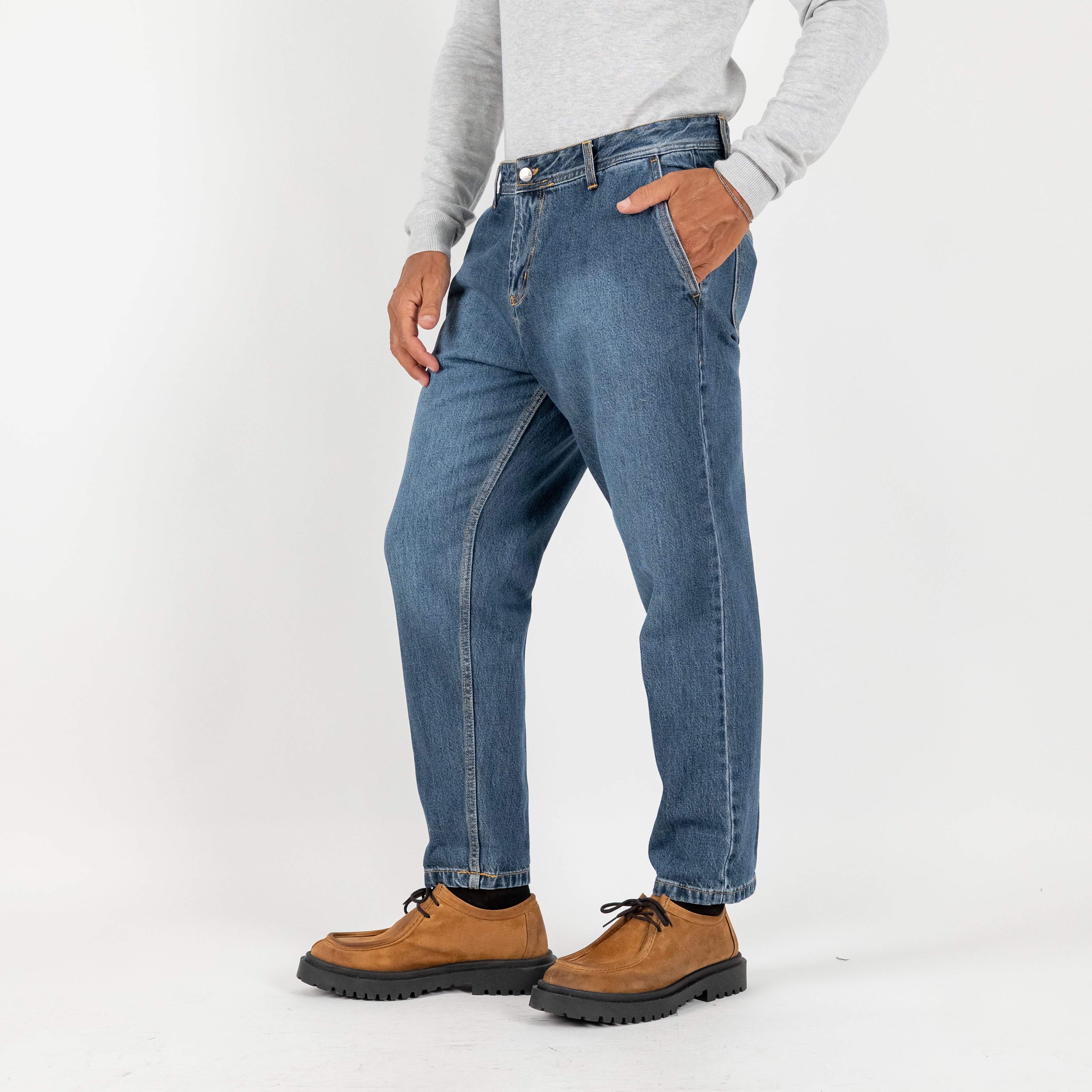 Jeans sartoriale con tasche a filo - Blu