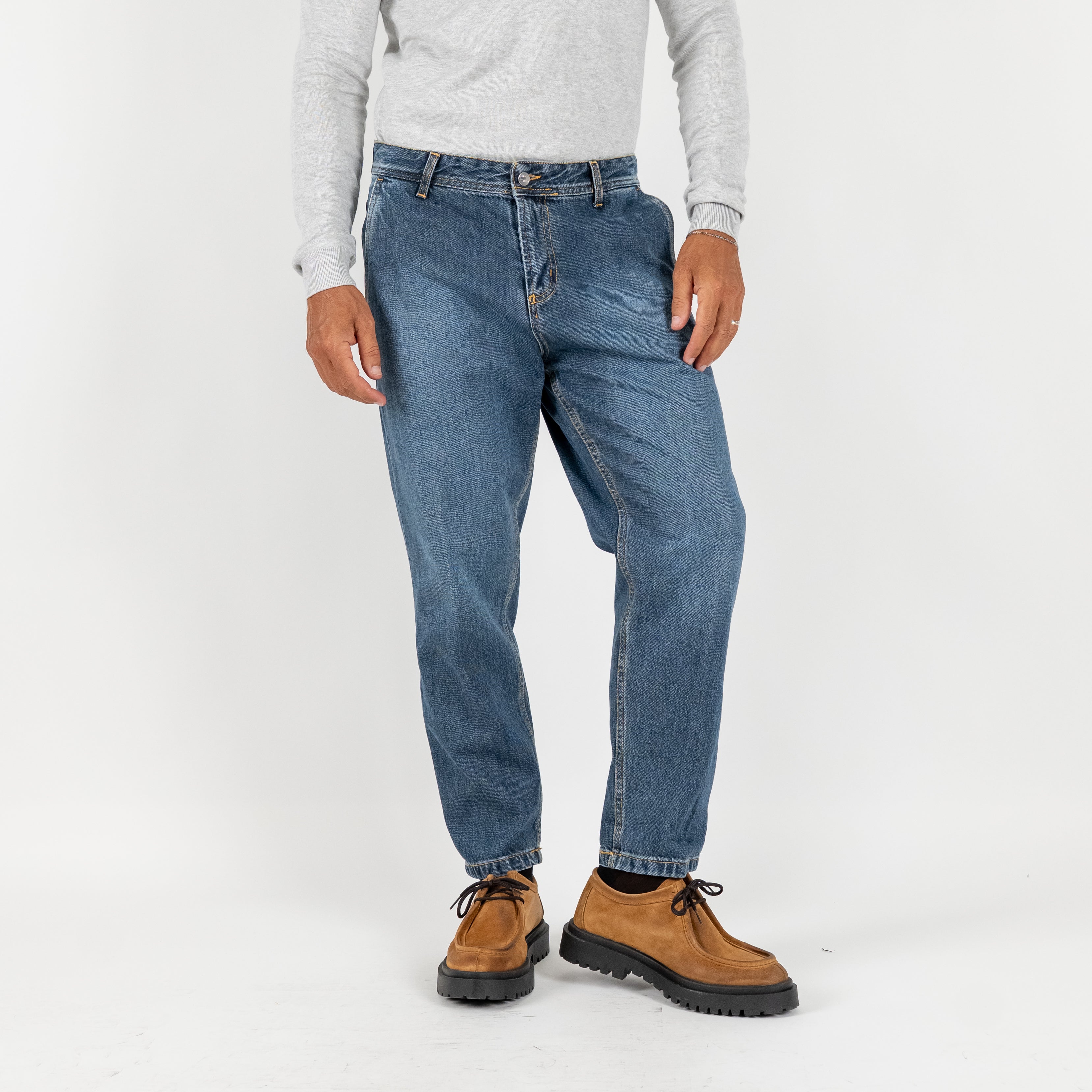 Jeans sartoriale con tasche a filo - Blu