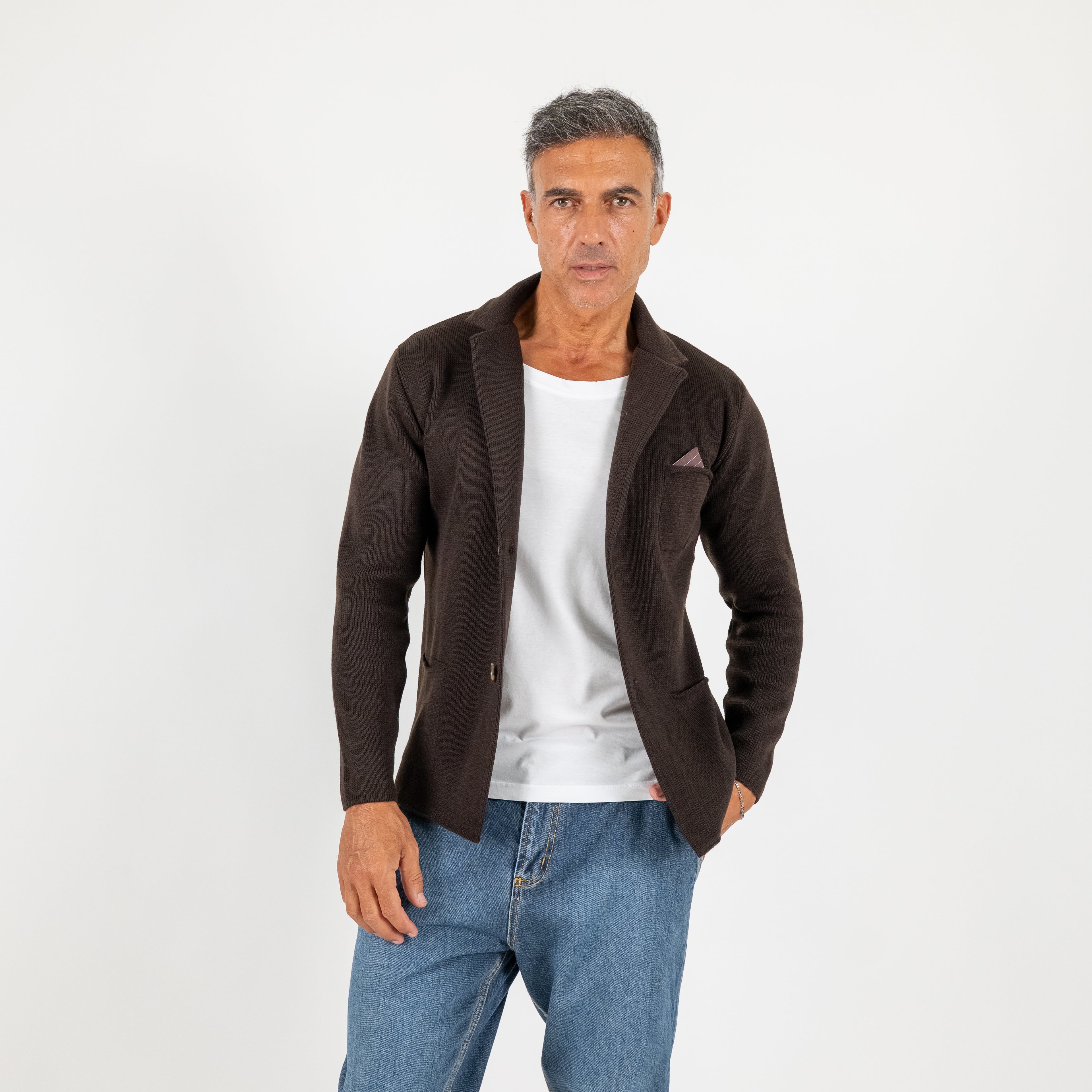 Cardigan a giacca monopetto - Moro