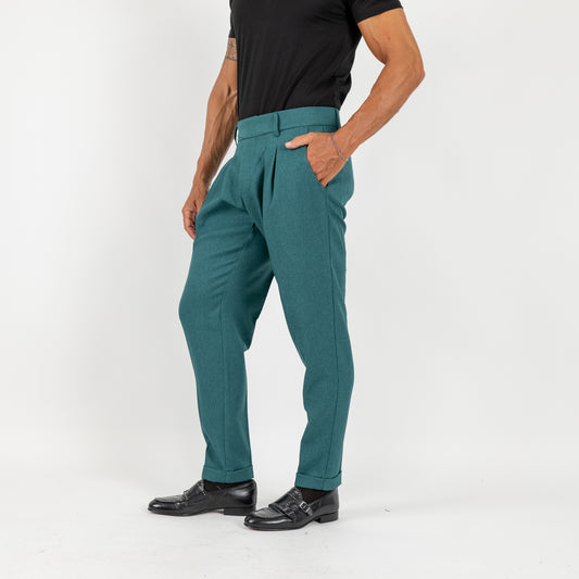 Pantalone classico con chiusura laterale - Verde Petrolio