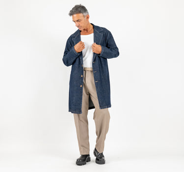 Trench monopetto effetto jeans