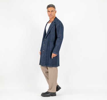 Trench monopetto effetto jeans