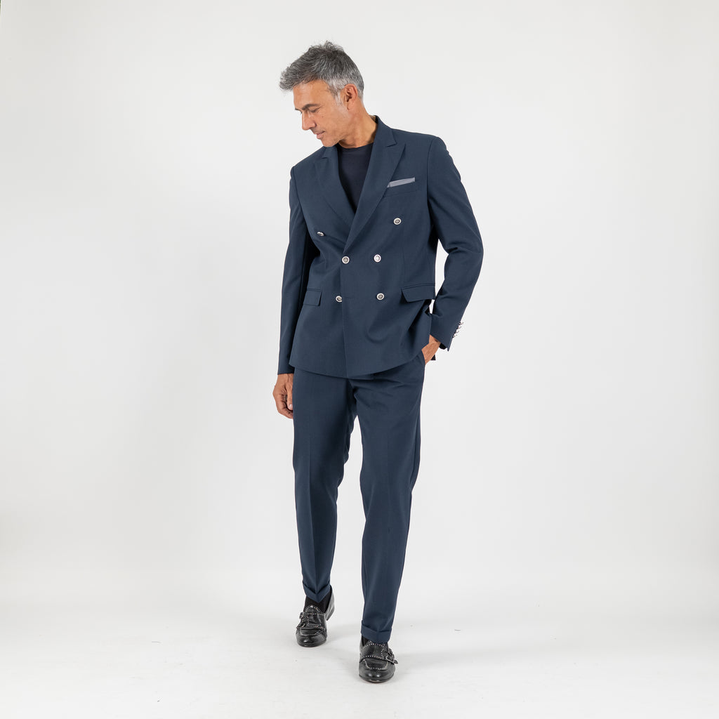 Abito doppio petto con pantalone con bustino - Blu